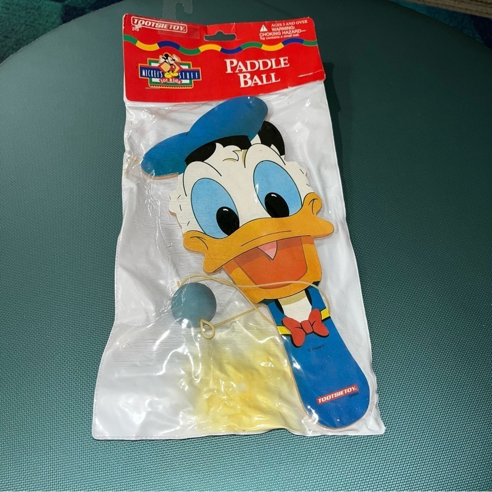 Disney 1997 wooden Donald Duck Paddle Ball by Tootsie Toy vintage retro
